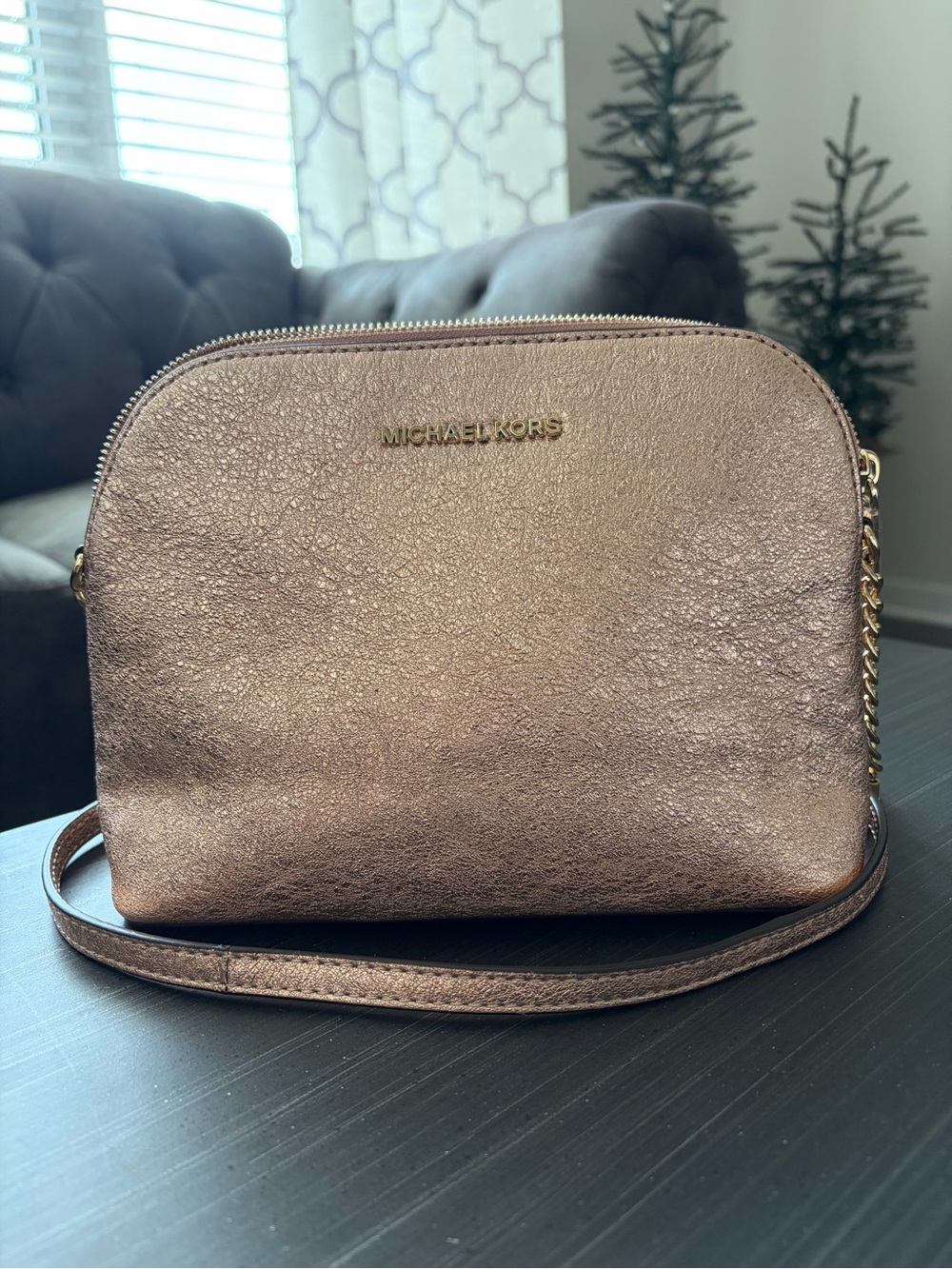 Michael Kors “Cindy” Rose Gold Metallic Dome Bag NWOT